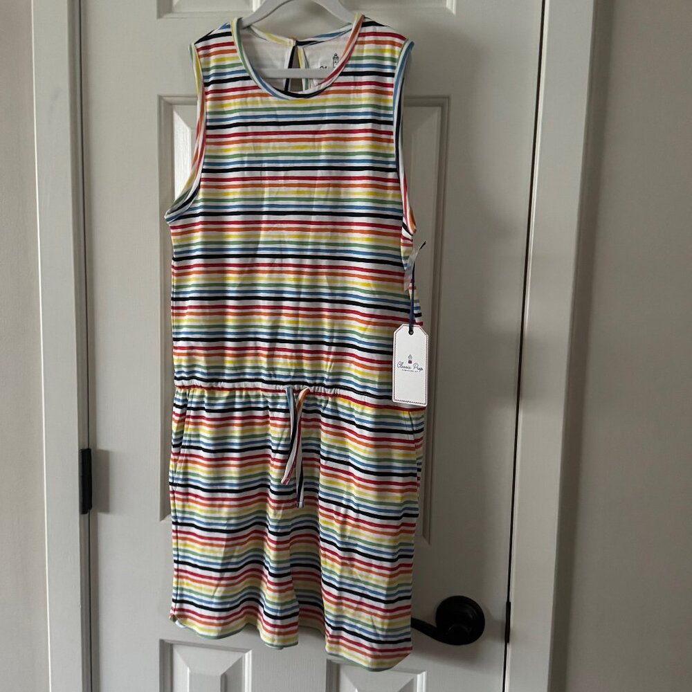 New Classic Prep Girls Addie Romper Watercolor Painted Stripe Shortall Size XL